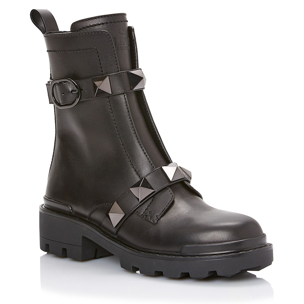 Valentino Garavani Roman Rockstud Black Leather Combat Boots size 37 US 7 NIB - Picture 8 of 16